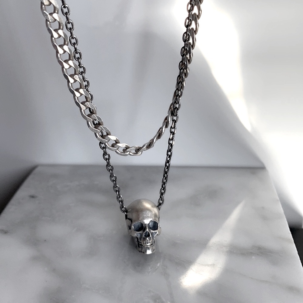 Antique Skull Necklace Stamped Sterling Silver with Makers Mark